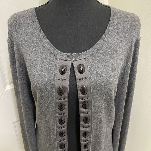 George Open Front Knit Cardigan Beaded Front Gray Long Sleeve Soft X-Large XL‎ - Picture 2 of 9